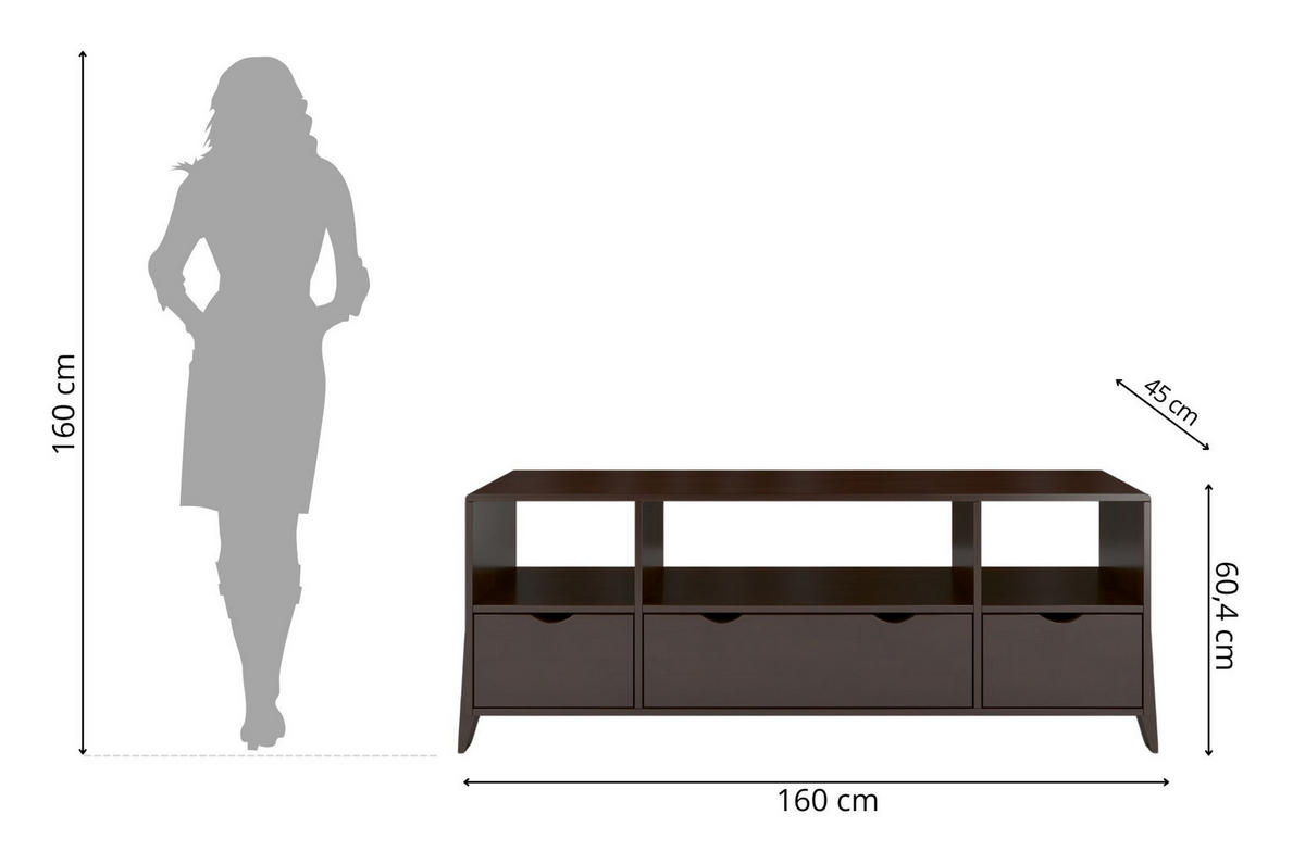 MASSIVHOLZ-TV-SCHRANK Gdynia, Buche - lackiert, Palisanderfarbe - Wengefarben, Holz/Buchenholz (160/60.4/45cm) - Visby