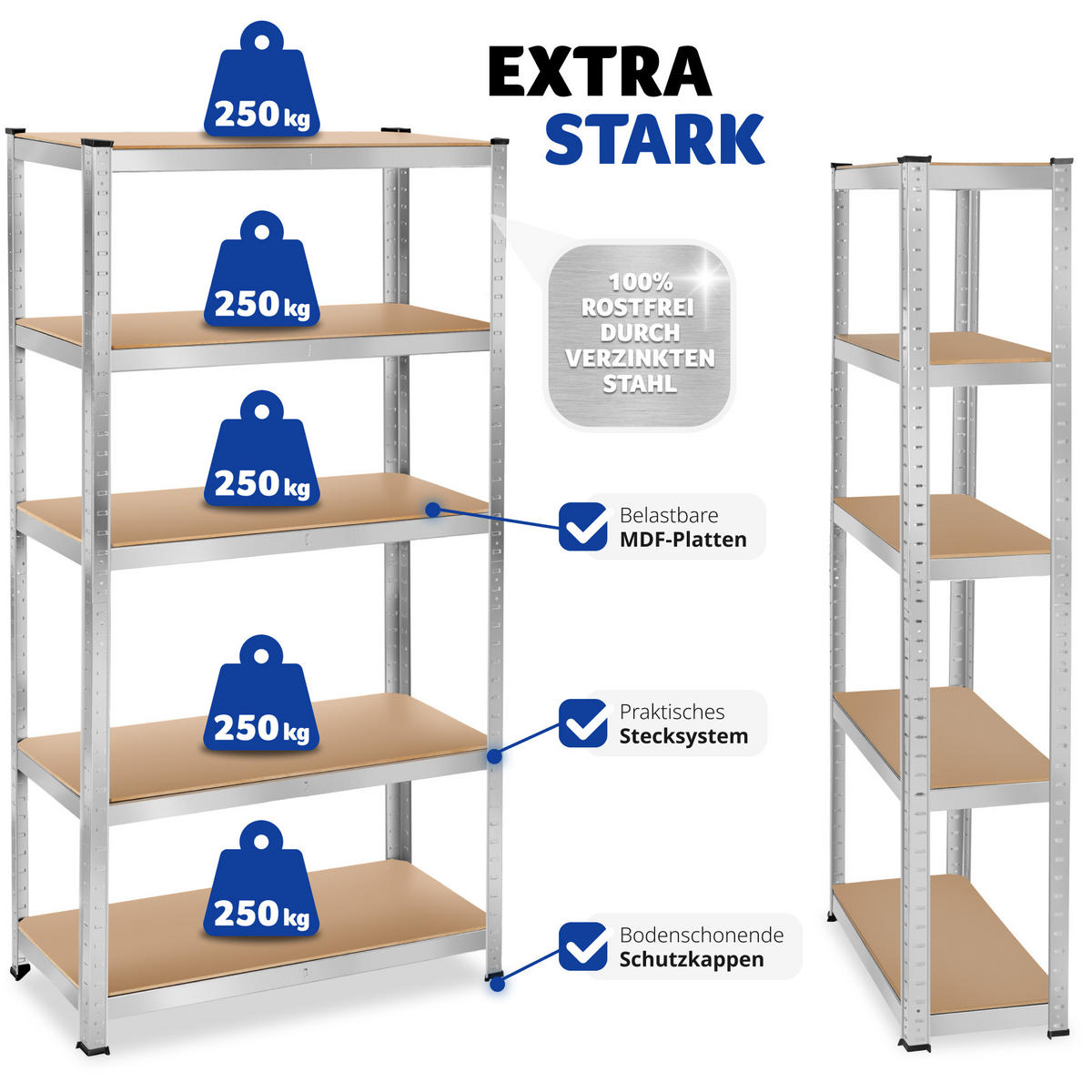 SCHWERLASTREGAL , schnelle Montage, silber - Silberfarben, Metall (40/180/90cm) - tectake