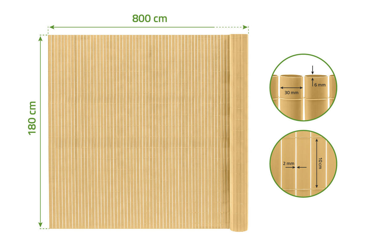 PVC Sichtschutzmatte VISO doppelseitig 8m x 1,8m Beige - Beige, Metall (800/180cm) - Casanoov