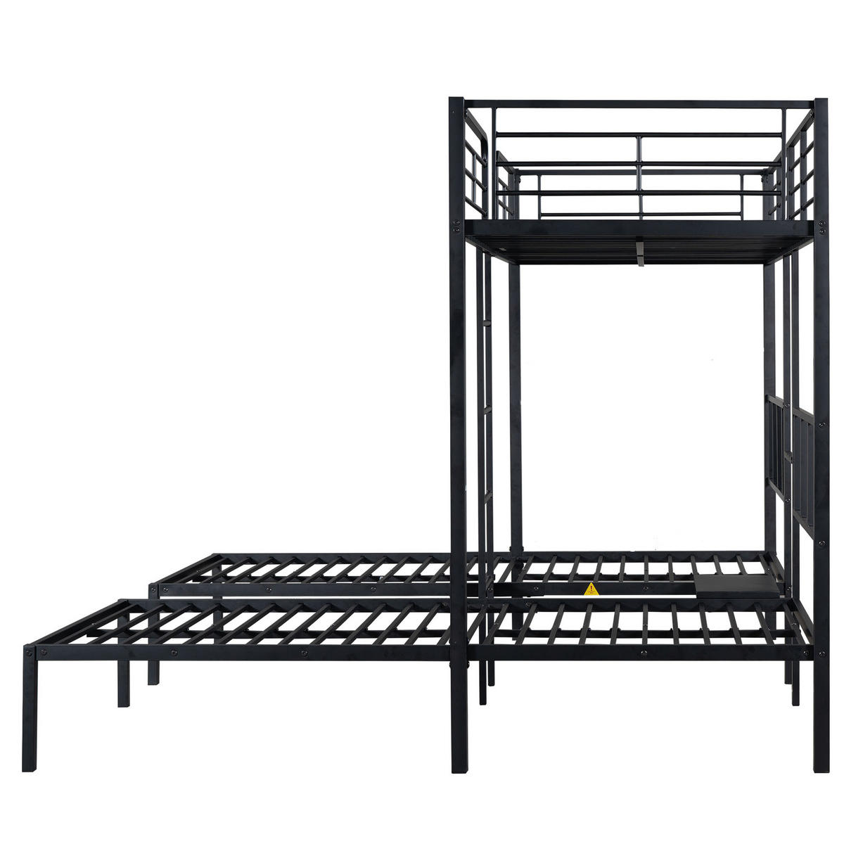 DREIERBETT Dreifaches Etagenbett mit Leiter Schwarz - Schwarz, Metall (90/200cm) - ComfortXL