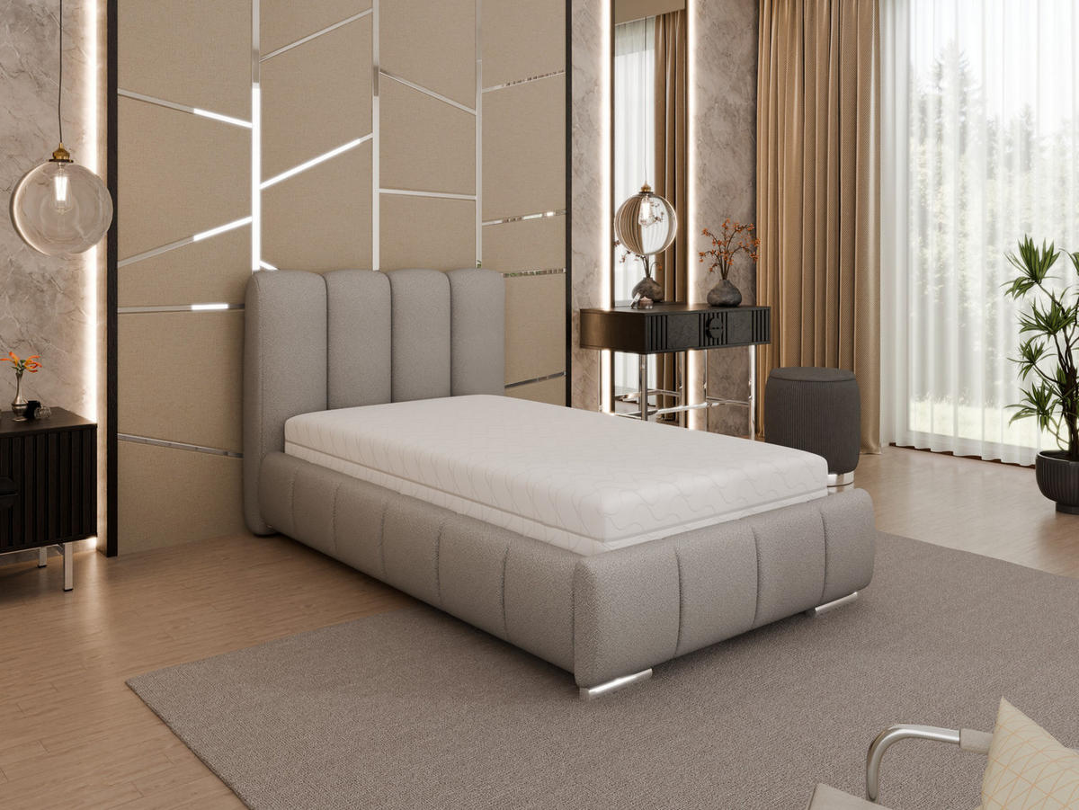 POLSTERBETT Zaira 100x200cm – Elegantes Polsterbett für modernen Wohnstil , Taschenfederkernmatratze Pocket KOKOS (20cm), hellgrau - Hellgrau, Holz (100/200cm) - Homesy