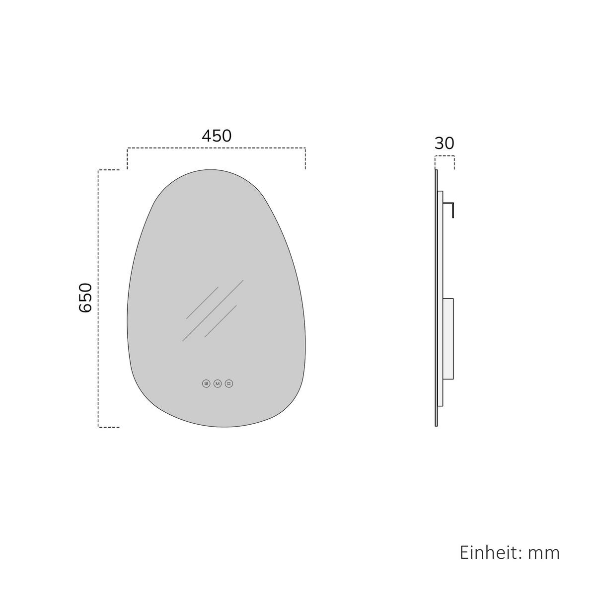 BADSPIEGEL asymmetrisch mit LED-Beleuchtung, Antibeschlag, 75/55/2,5 cm - Transparent, Glas (75/55/2.9cm) - EMKE