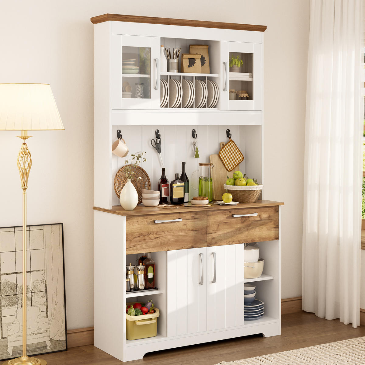 KÜCHENSCHRANK 106x39x176 cm Buffet Stauraum - Naturfarben, Holzwerkstoff (106/176.5/39cm) - Fortuna Lai