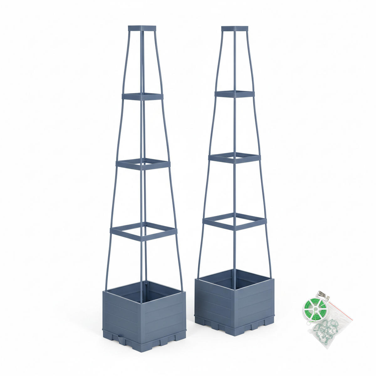 2XPFLANZKÜBEL - Grau, Kunststoff/Metall (25/145/25cm) - Relaxdays