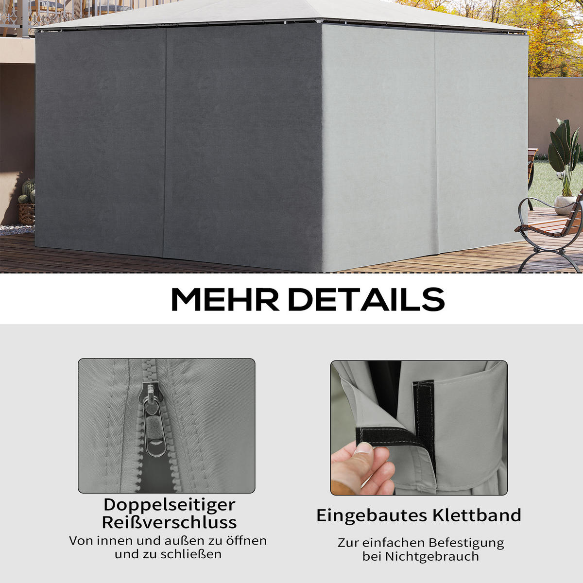 ERSATZVORHANG für Pavillon, Polyester, Hellgrau - Hellgrau, Kunststoff (205/1/352cm) - Outsunny