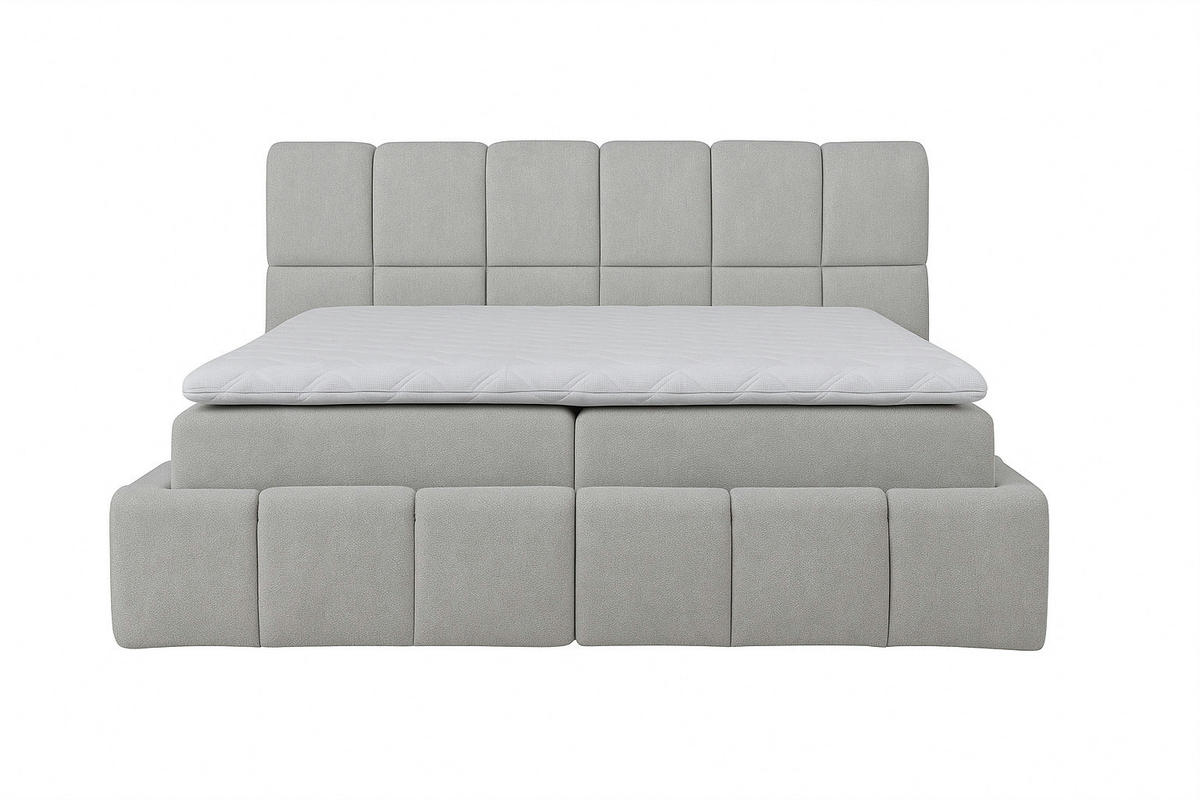 BOXSPRINGBETT AURA mit Topper und Bettkasten, Hellgrau, H3 Bonell, 160x200 cm - Hellgrau, Textil (160/200cm) - KS Home Concept