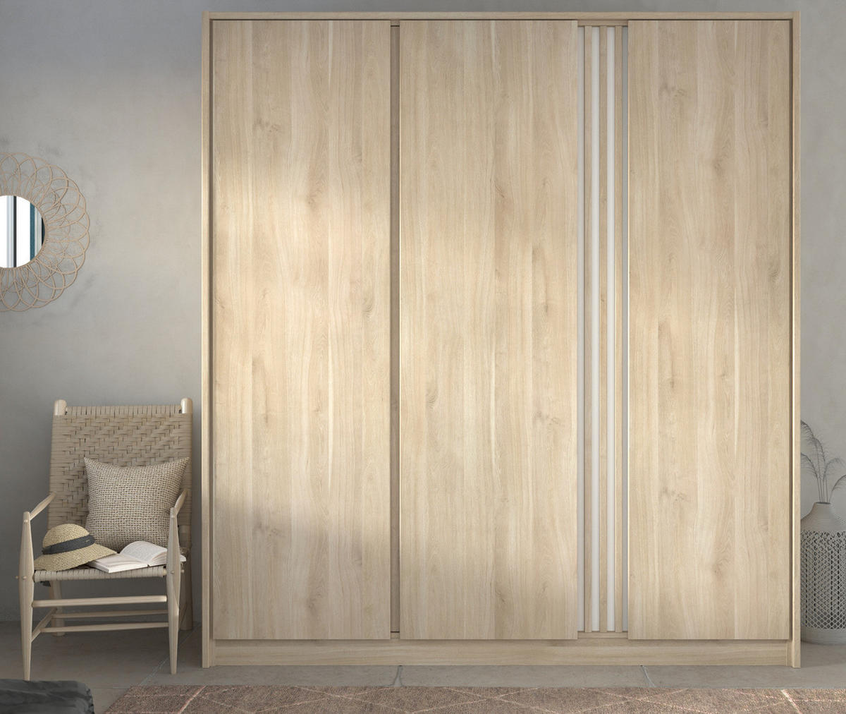 KLEIDERSCHRANK Eiche japanisch, Drehtürenschrank 3-türig 185 cm - Eichefarben, Holzwerkstoff/Metall (185/203/52.5cm) - Parisot Meuble