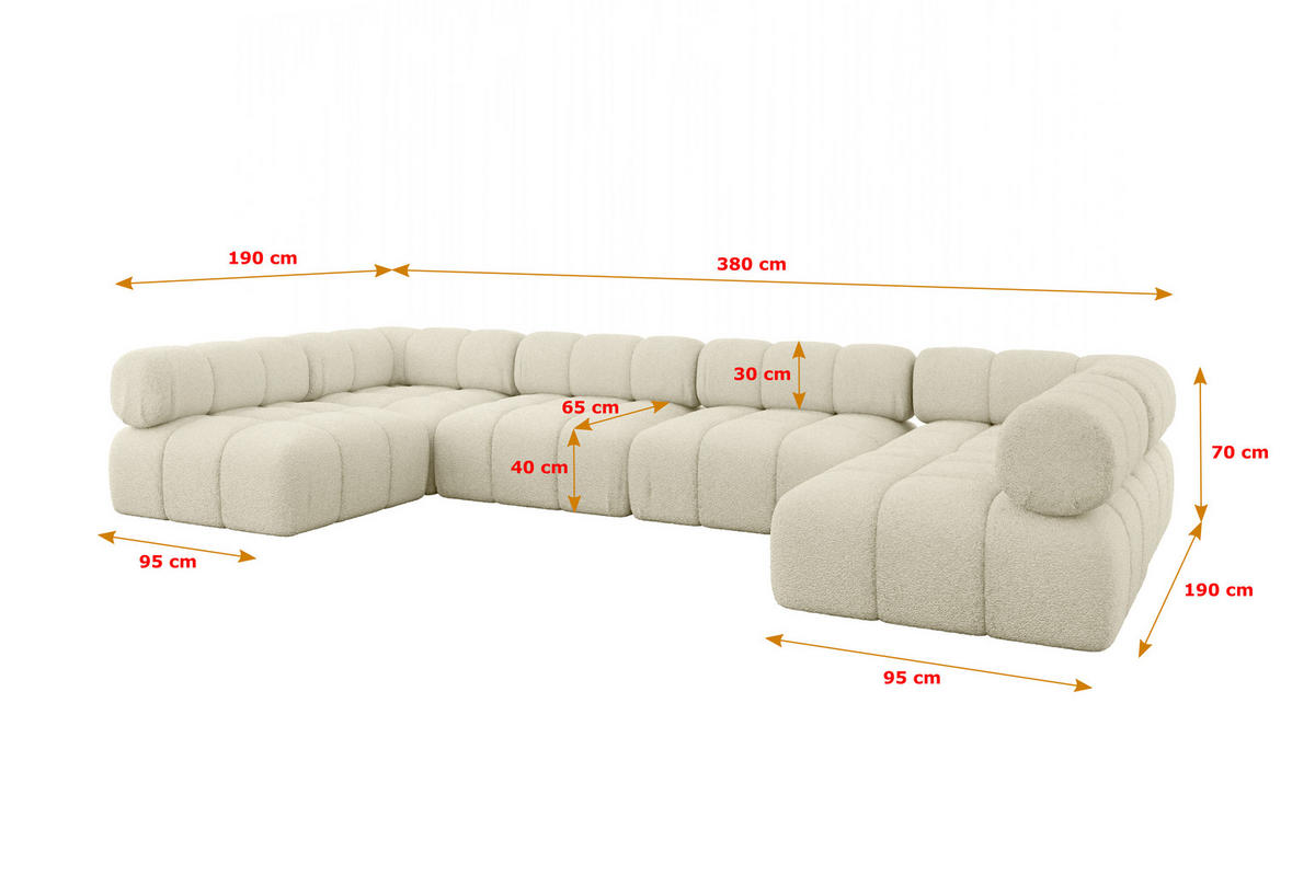WOHNLANDSCHAFT modulares Sofa Garvo-U2 - 380x190x70 cm Beige Bouclé - Beige, Holzwerkstoff/Textil (380/70/190cm) - ALTDECOR