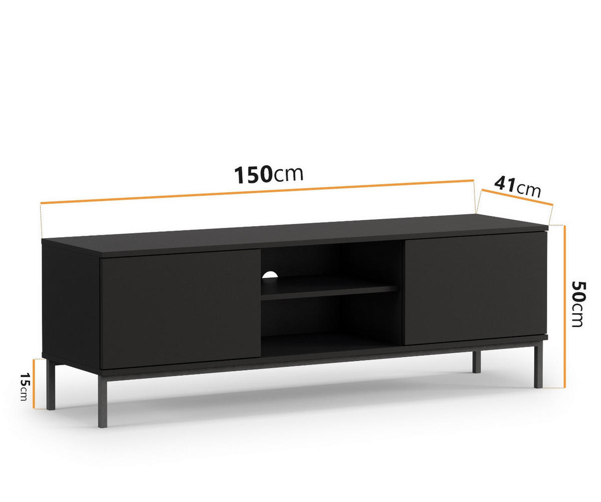 TV-LOWBOAARD Dallas 2D 150 cm Schwarz - Schwarz, Holzwerkstoff/Metall (150/50/41cm) - Ravio