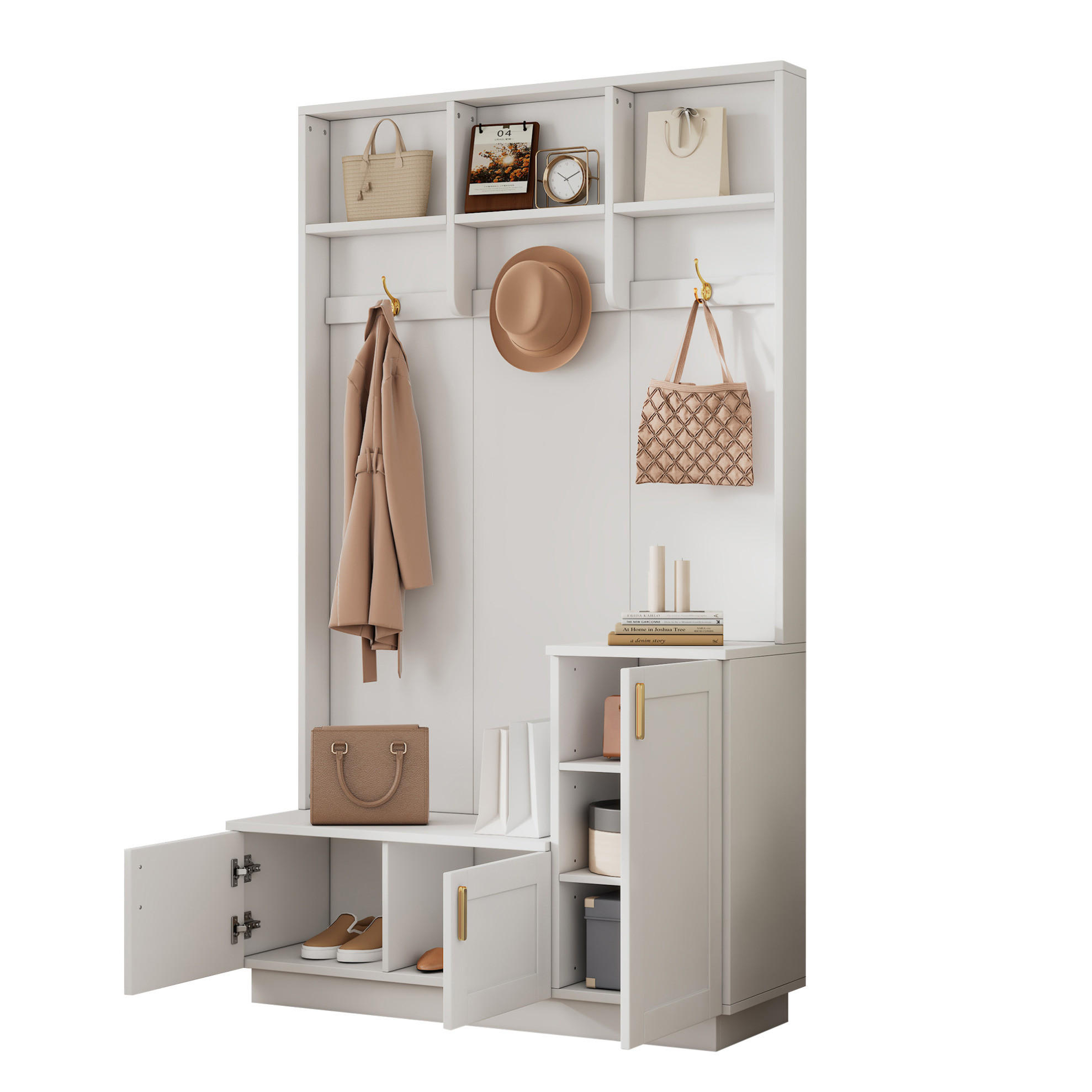 GARDEROBE mit Sitzbank und Schuhablage 120 x 40 x 200 cm Weiß - Weiß, Holzwerkstoff (40/200/120cm) - Beauniv
