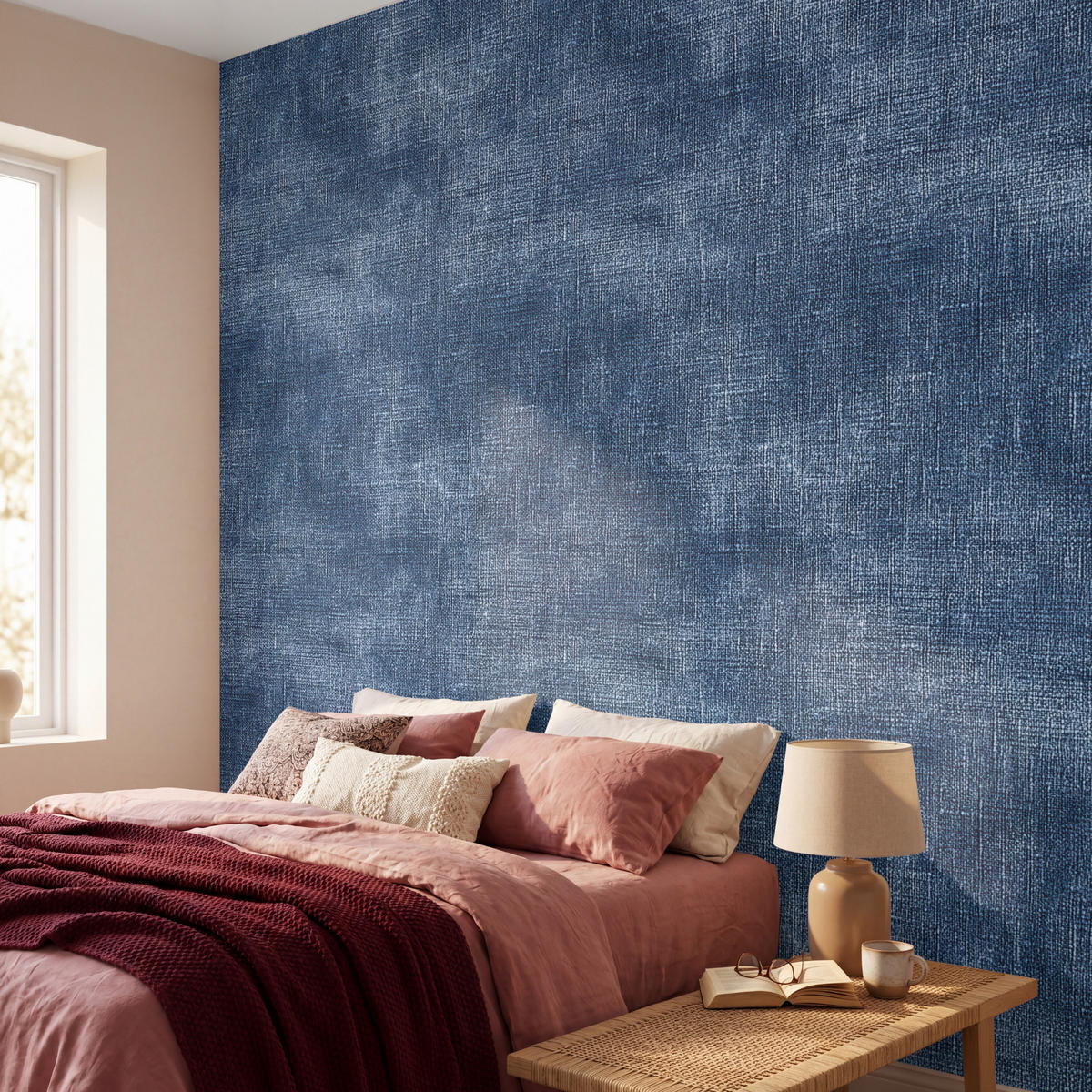 TAPETE - Leinen - Textur - Muster - Denim - Rustikal - 260x240 cm - Blau, Papier (260/240cm) - OnlyWow
