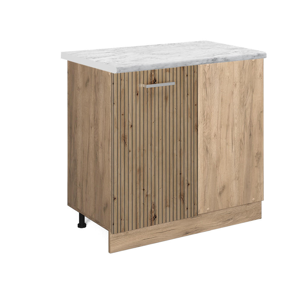 ECKUNTERSCHRANK R-Line Artisan-Eiche 86 cm AP Marmor - Honigeiche/Eiche Wotan, Holzwerkstoff (86/81.6/60cm) - Vicco