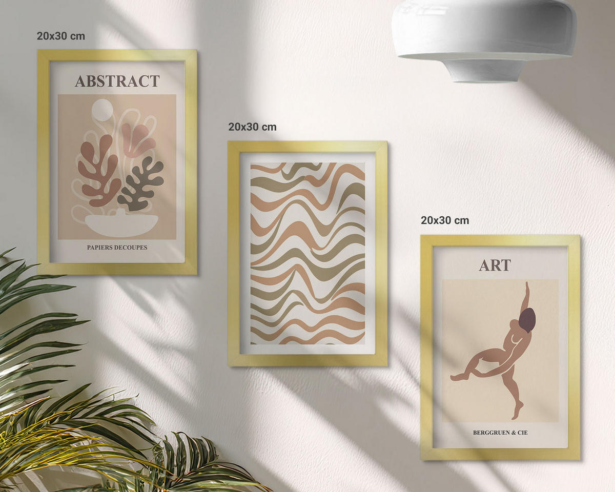 BILDER SET 3er Set - 20x30 cm Goldrahmen - Matisse Boho abstrakte Muster - Goldfarben, Kunststoff (20/30cm) - TULUP