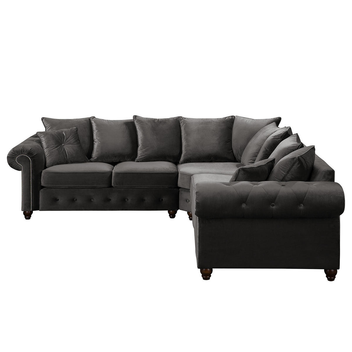 ECKSOFA - Samt - Silberfarben/Grau, Buchenholz/Textil (260/260cm) - home24