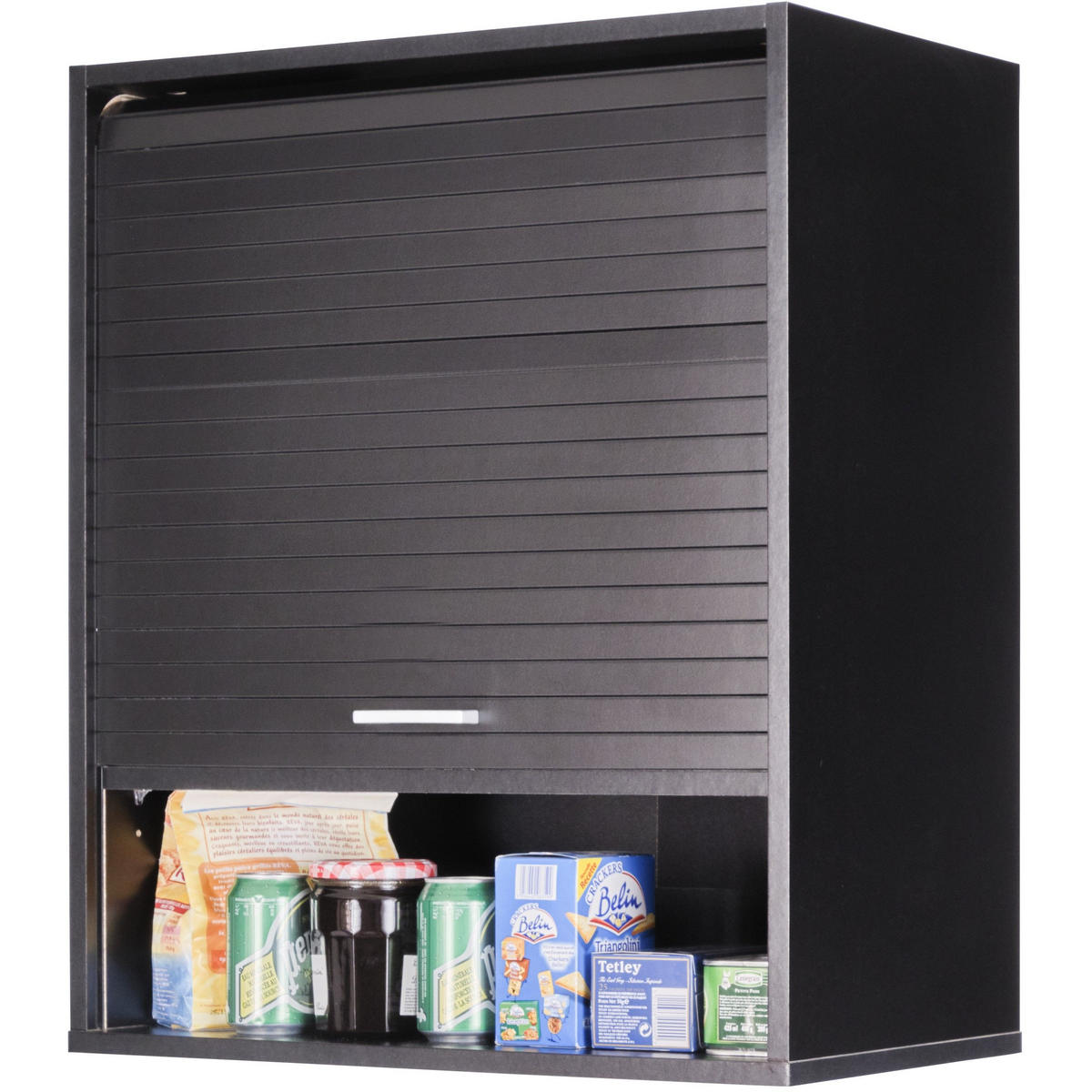 KÜCHENOBERSCHRANK mit Rolladentür 35/60/72cm - Schwarz, Holzwerkstoff (60/72/35cm) - Simmob