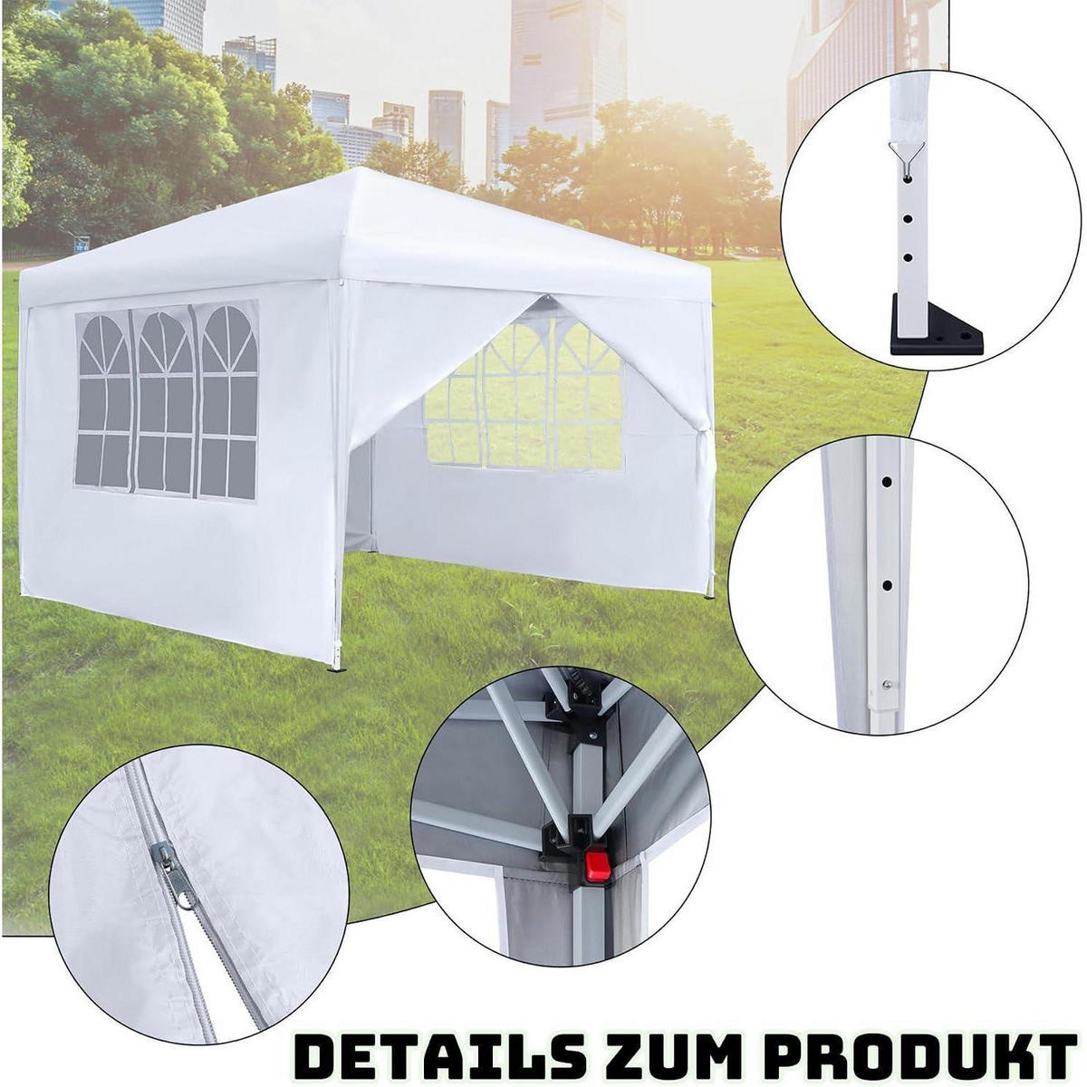 FALTPAVILLON 3 x 3 m mit 4 Seitenteilen und Fenstern Weiß - Weiß, Textil (300/260/300cm)