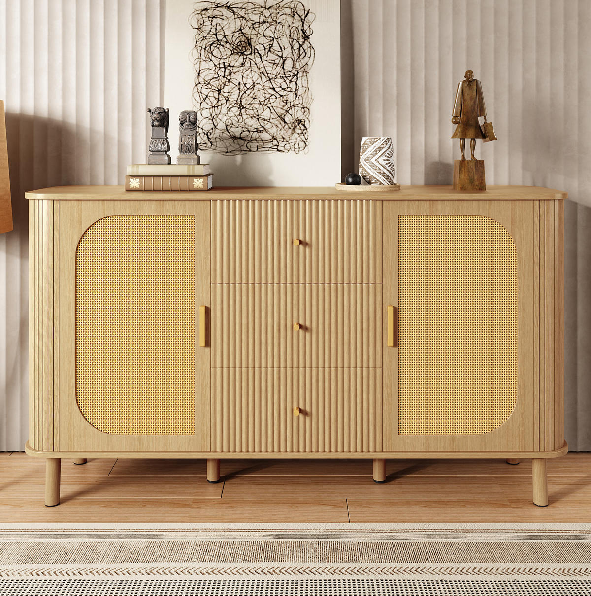 SIDEBOARD 140/40/80 cm Holzfarbe aus MDF mit Rattantüren - Naturfarben, Holzwerkstoff (40/80/140cm) - OKMYHOME