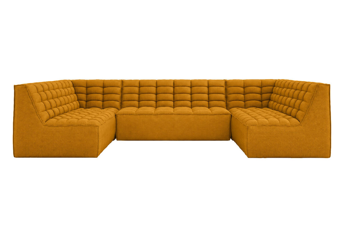 ROHOVÁ SEDAČKA U XL modulární ve tvaru U, plyšová tkanina Pop, Hořčicová, LAZY U XL - žlutá, dřevo (346/76/253cm) - Kaiser Möbel
