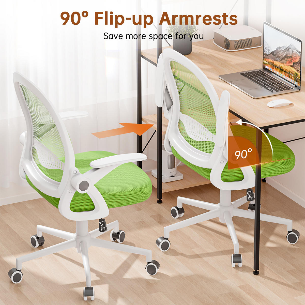 BÜROSTUHL Weiß-Bright Green ergonomisch mit Mesh Rückenlehne - Hellgrün, Metall (25/53/56cm) - Rattrix