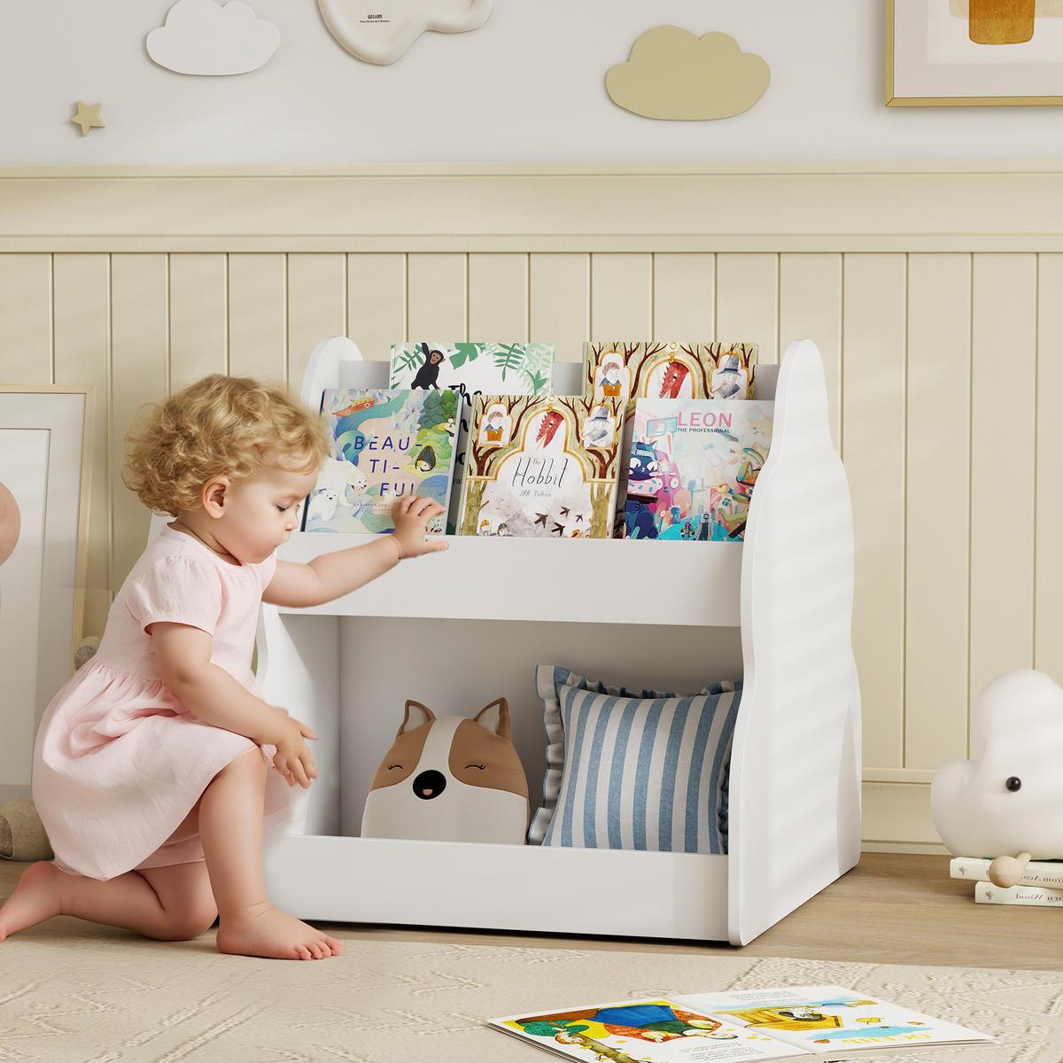 KINDER-BÜCHERREGAL mit Rädern 4 Regalen - Weiß, Holzwerkstoff (54/56/50cm) - AIYAPLAY