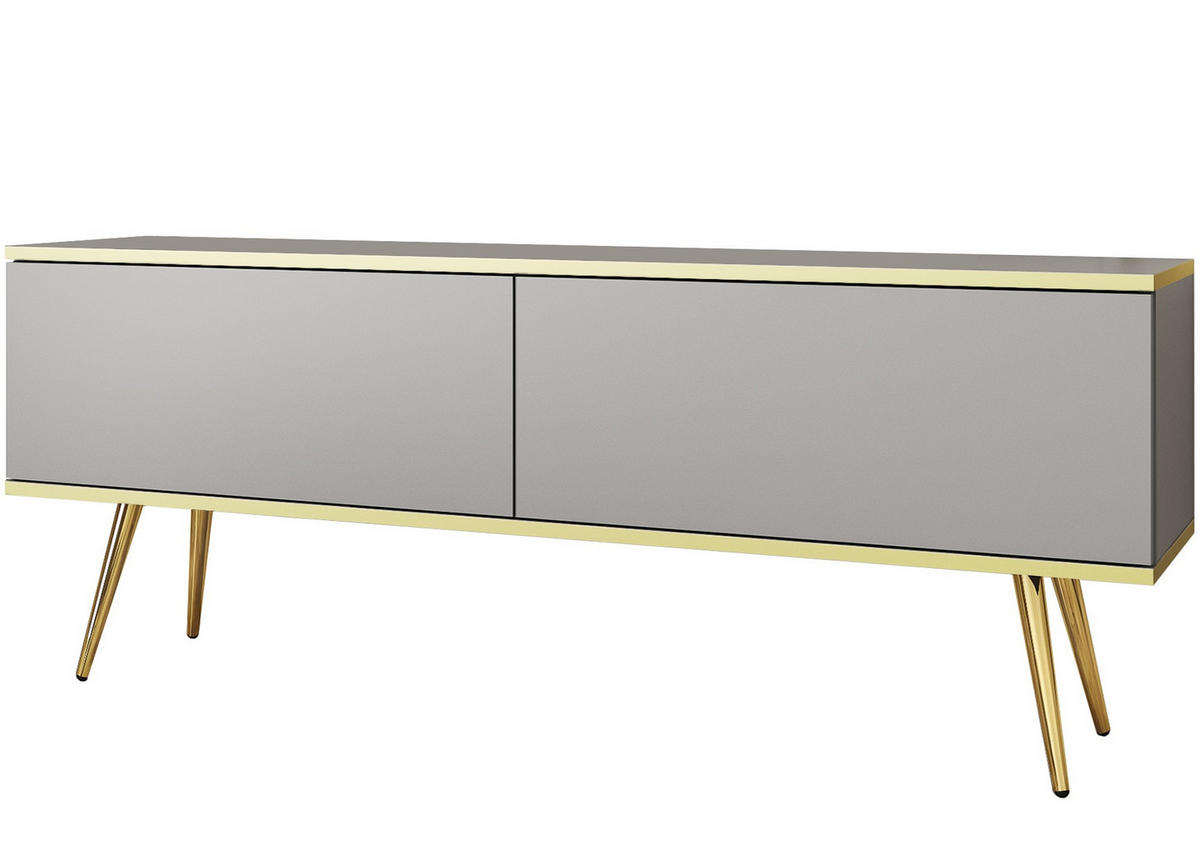 TV-SCHRANK Oris Grau matt mit goldenen Beinen Glamour 135 cm - Goldfarben/Grau, Holzwerkstoff/Metall (135/53/32cm) - Meble Lindner