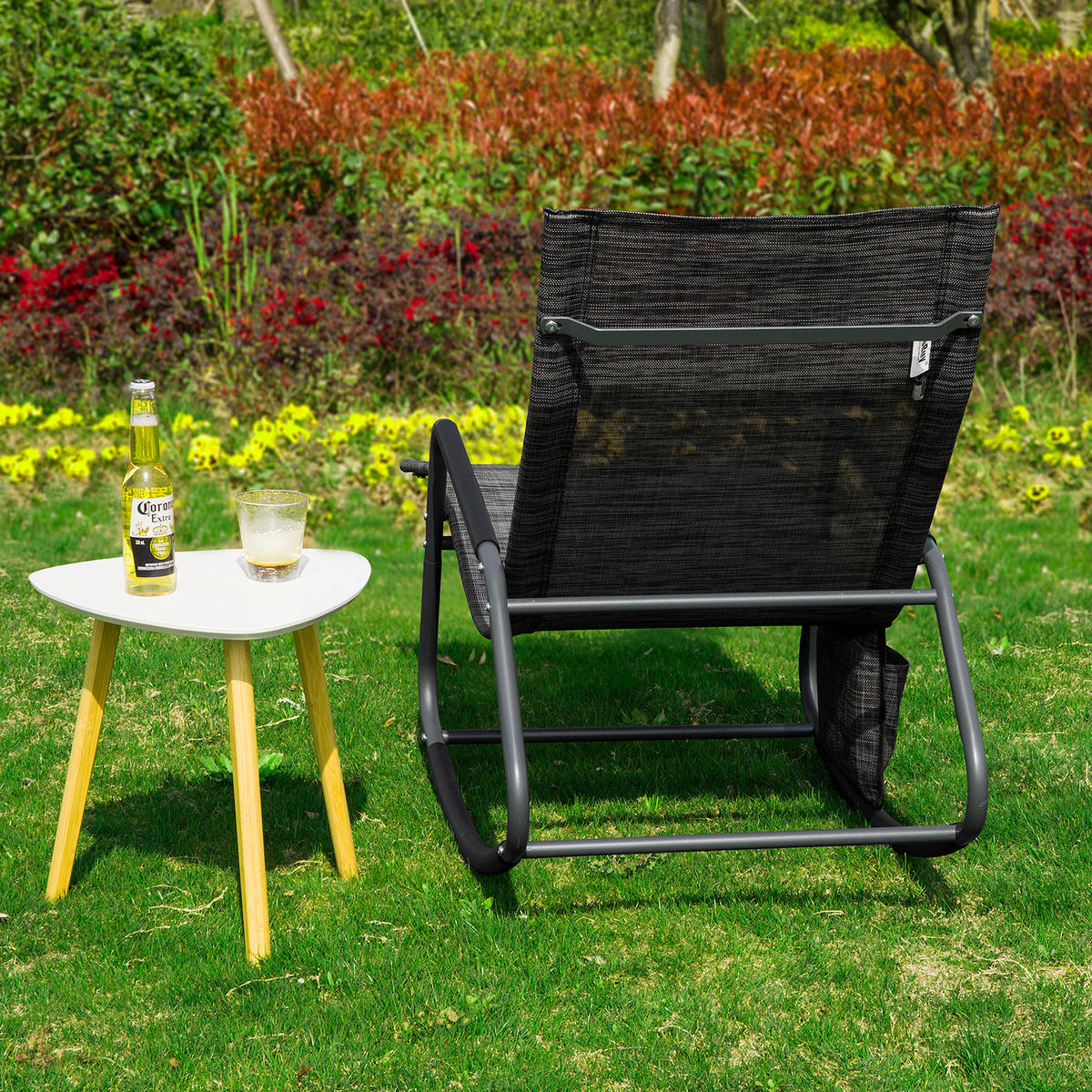 SONNENLIEGE Schwarz - Schwarz, Metall (145/85/57cm) - SoBuy