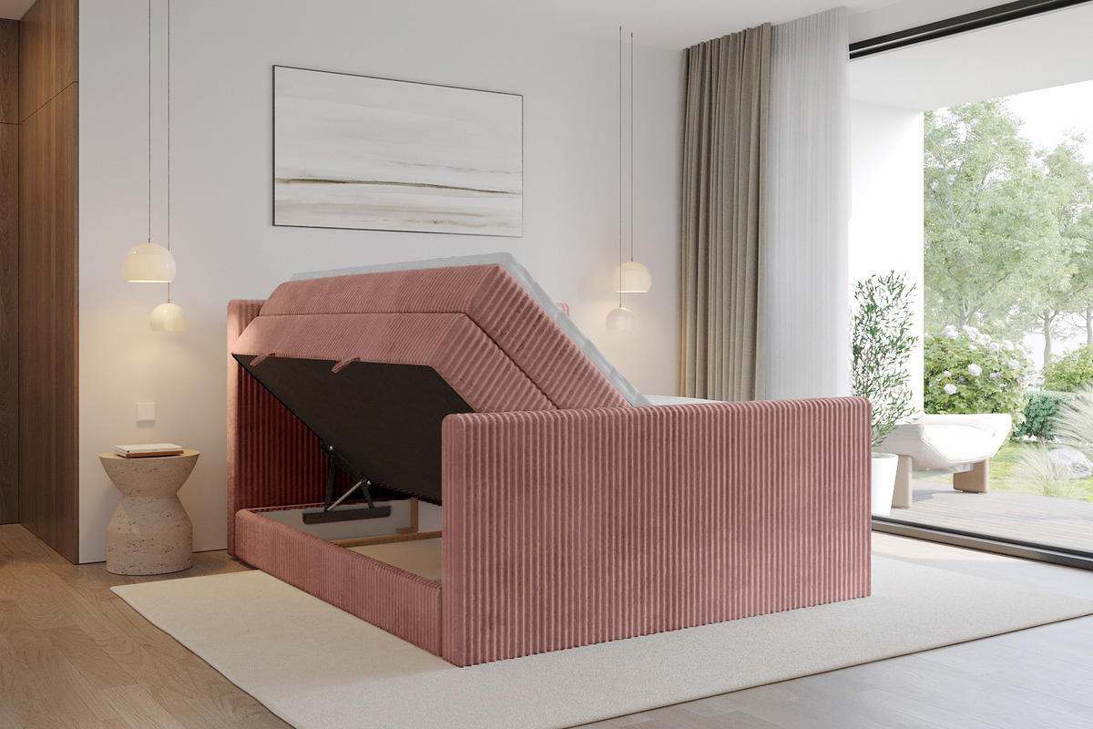 BOXSPRINGBETT mit Matratze H3|H4 und Lattenrost - TOLO-Z KING 120x200 Cord - Hellrosa - Hellrosa, Holzwerkstoff (120/200cm) - ALTDECOR