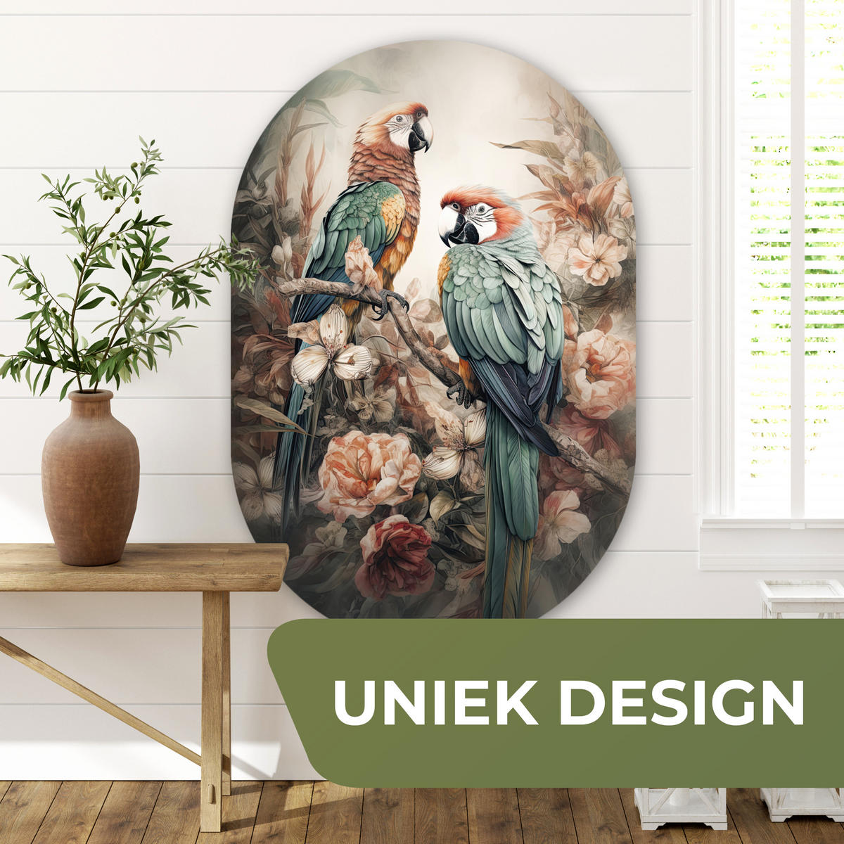 WANDBILD Papageien - Vögel - Natur - Blumen Deko Groß 80x120 cm - Baltimorefarben, Kunststoff (80/120cm) - MuchoWow
