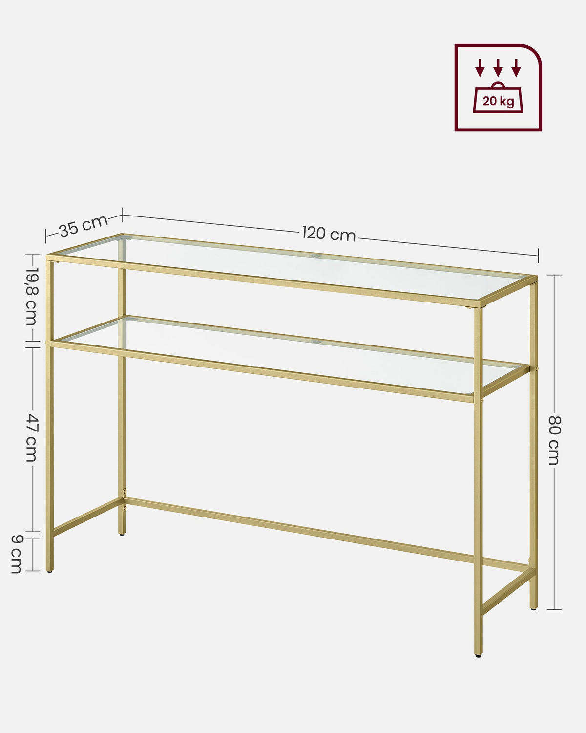 KONSOLENTISCH COTONOU - Goldfarben, Glas (35/120/80cm) - Hansiro