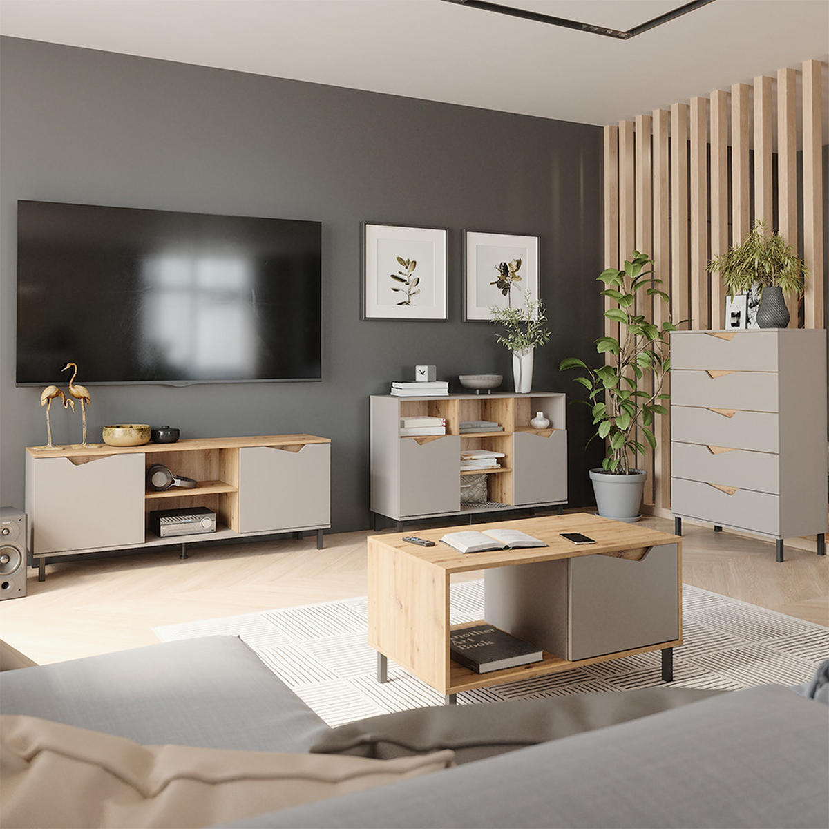 KREDENC Marelle Béžový dub/Artisan - šedobéžová, kompozitní dřevo (120/81.3/38cm) - Vicco