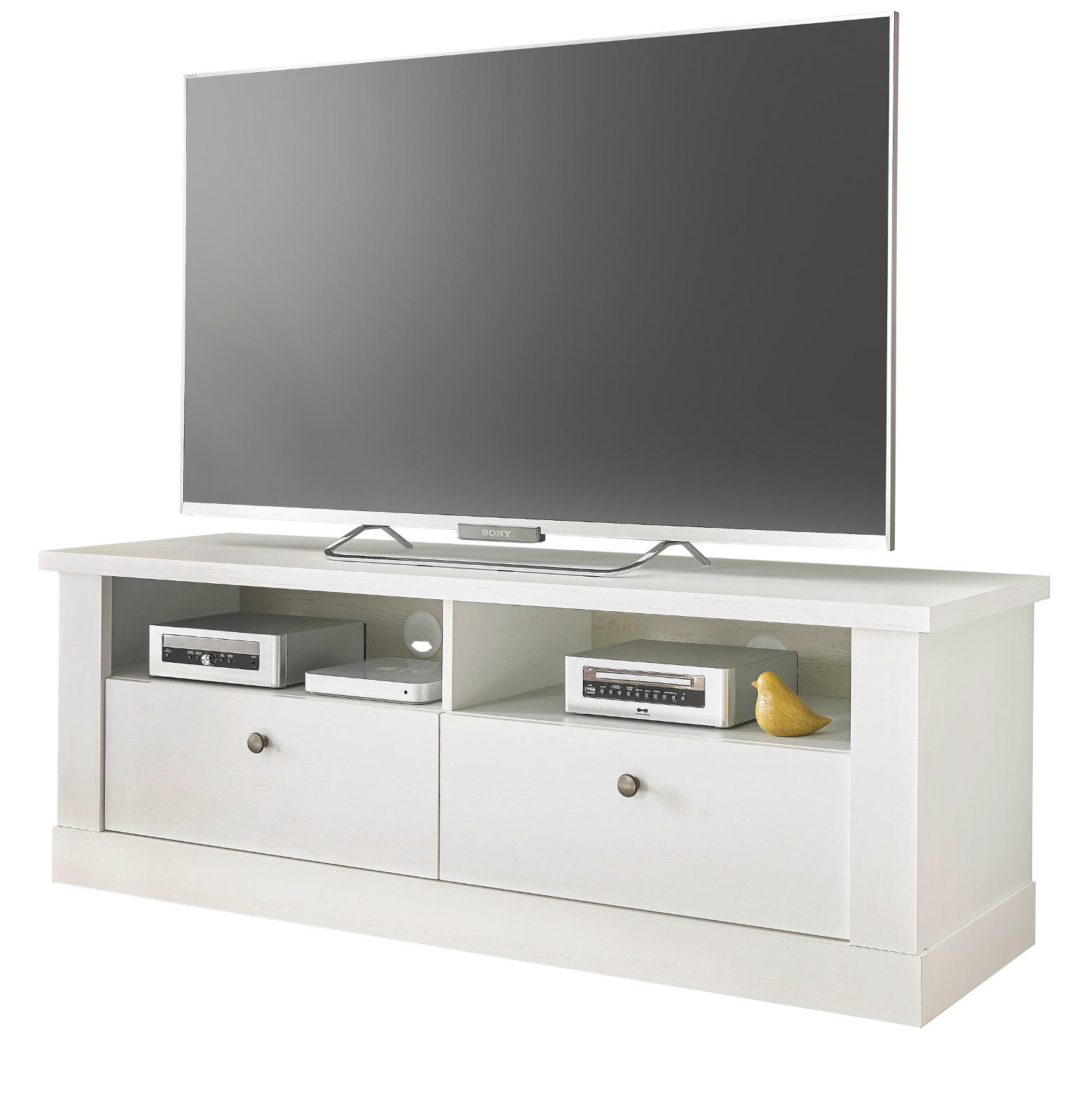 TV-LOWBOARD weiß Pinie Landhaus, TV Unterteil 132 cm, Soft-Close-Funktion - Weiß, Holzwerkstoff/Kunststoff (135/51/45cm) - Furn.Design
