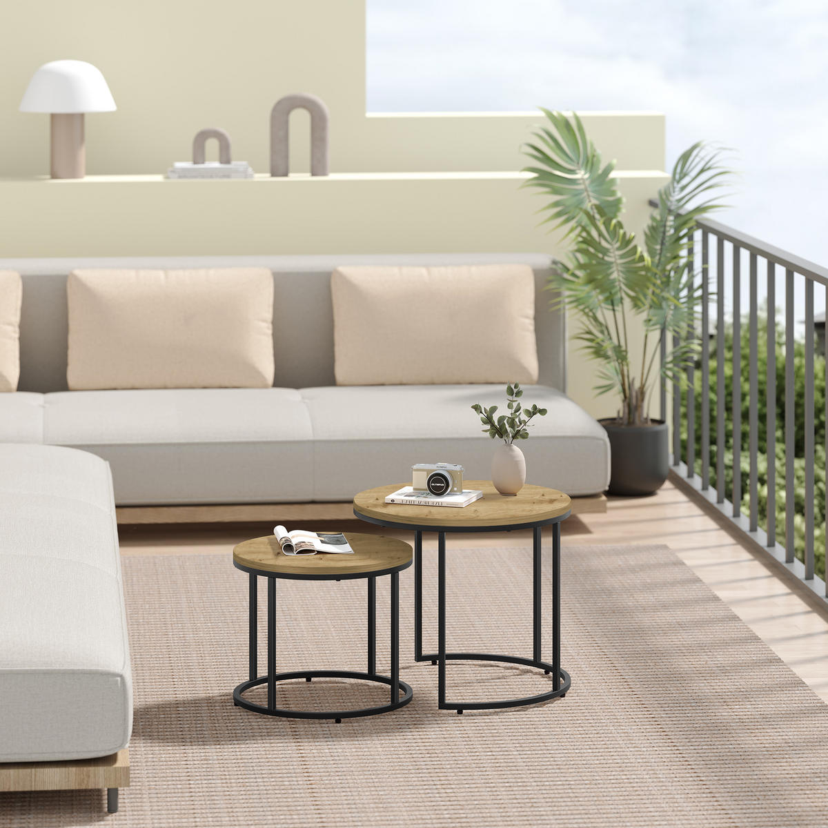 COUCHTISCH 2er Set rund - Eiche Artisan, Holzwerkstoff/Metall (53/53/45cm) - Mat-Haus