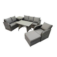 GARTENMÖBEL SET Polyrattan Dunkelgrau 7-Sitzer - Dunkelgrau/Grau, Glas/Kunststoff - Fimous