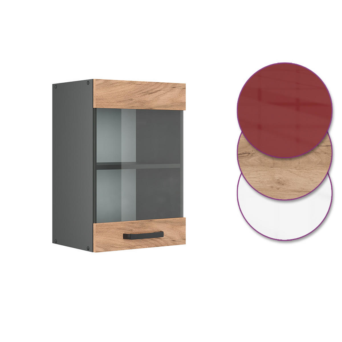 KÜCHENGLASSCHRANK R-Line Goldkraft Eiche 40 cm - Honigeiche/Anthrazit, Holzwerkstoff (40/60/31cm) - Vicco