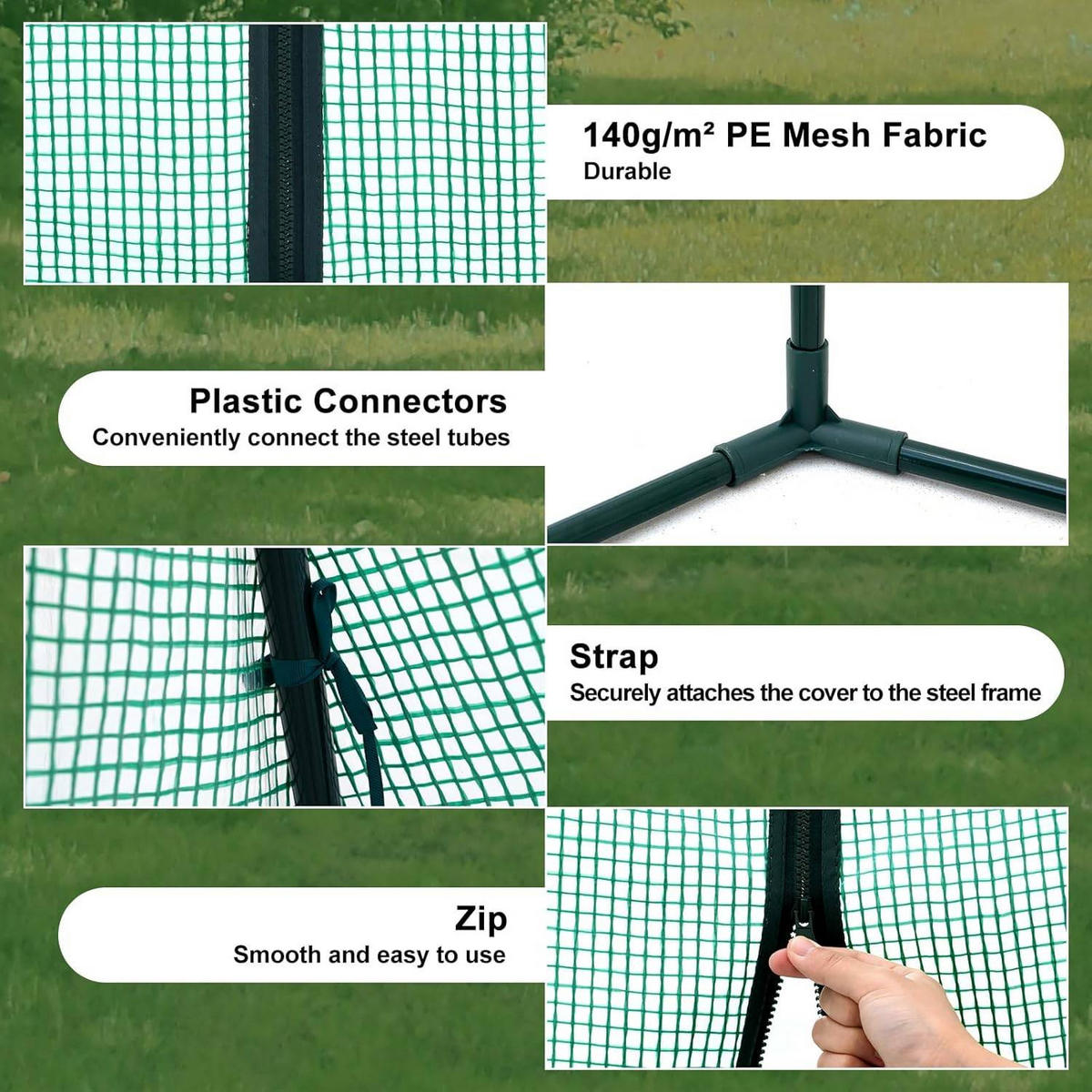 FOLIENGEWÄCHSHAUS, PE-halbdurchsichtiges Tomatengewächshaus - Grün, Textil/Metall (240/200/200cm) - Woltu