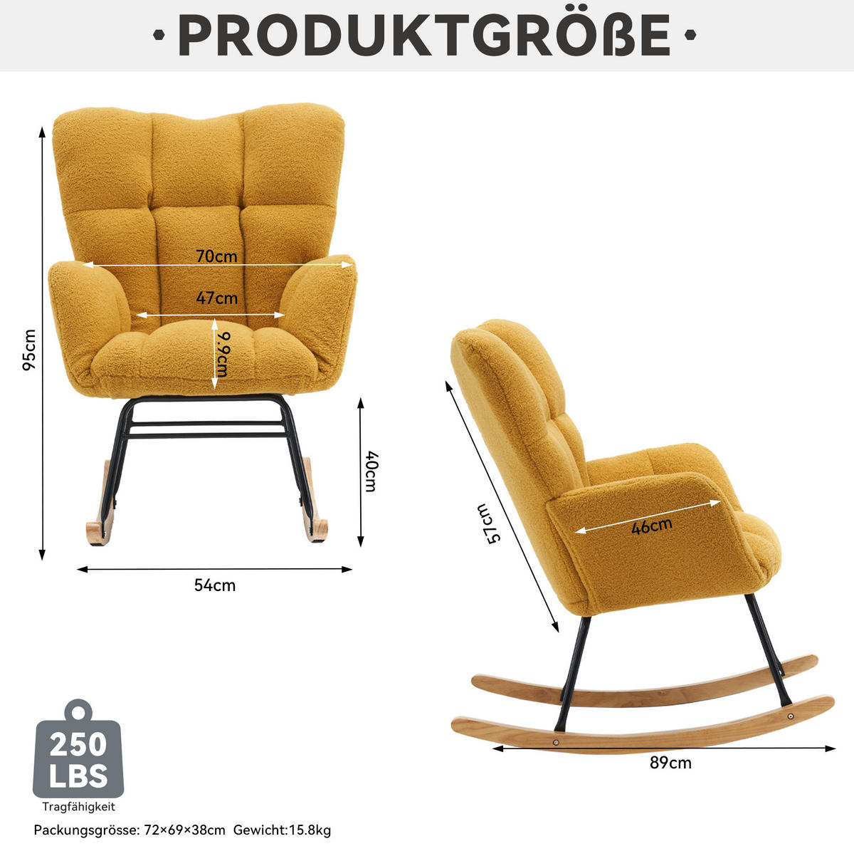 SCHAUKELSTUHL Teddy-Stoff mit hohem Rücken und Filzschutz 80/70/95 cm Gelb - Gelb, Textil (70/95/80cm) - Redom