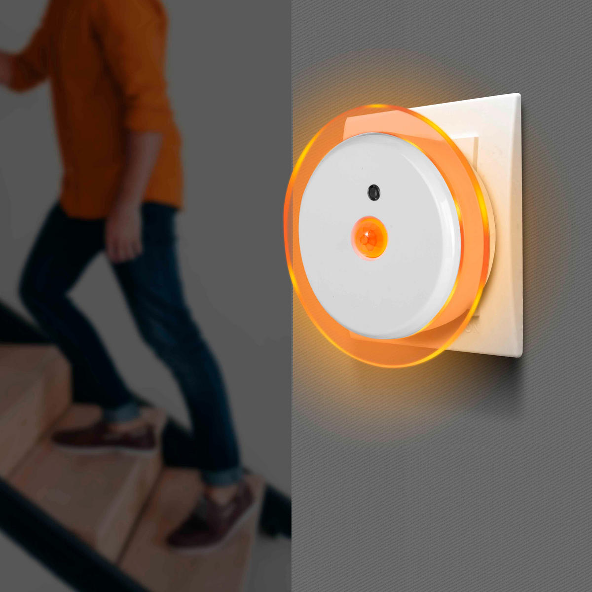LED-NACHTLICHT - Bernsteinfarben mit Dämmerungssensor und Bewegungsmelder für Innenräume, 4er-Set - Weiß, Kunststoff (6.4/8.5/8.5cm) - Northpoint