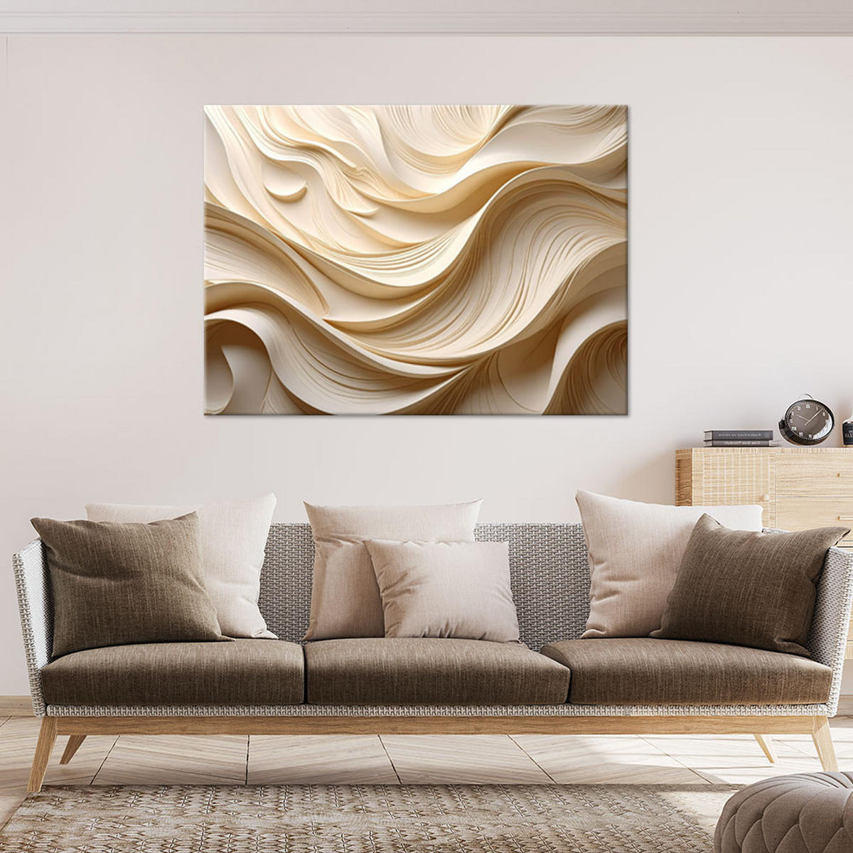 BILD auf Leinwand, Beige wellige Lagen - Beige, Textil (60/40cm) - Feeby