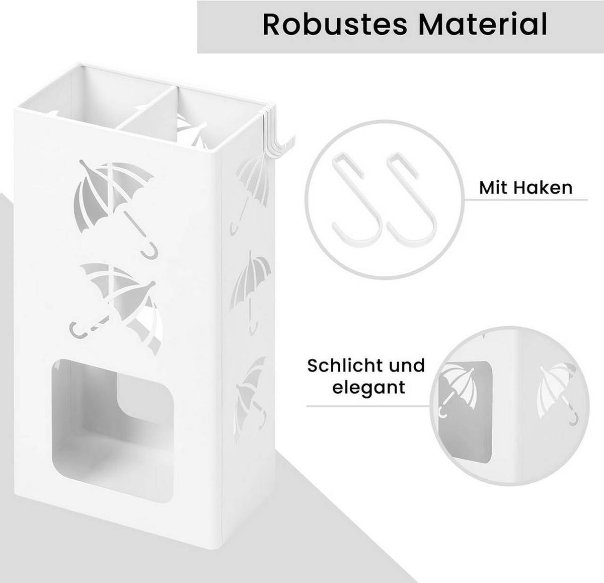 SCHIRMSTÄNDER 2 Slots, 4 Haken, Metall , Weiß - Weiß, Metall (25/49/15cm) - Woltu