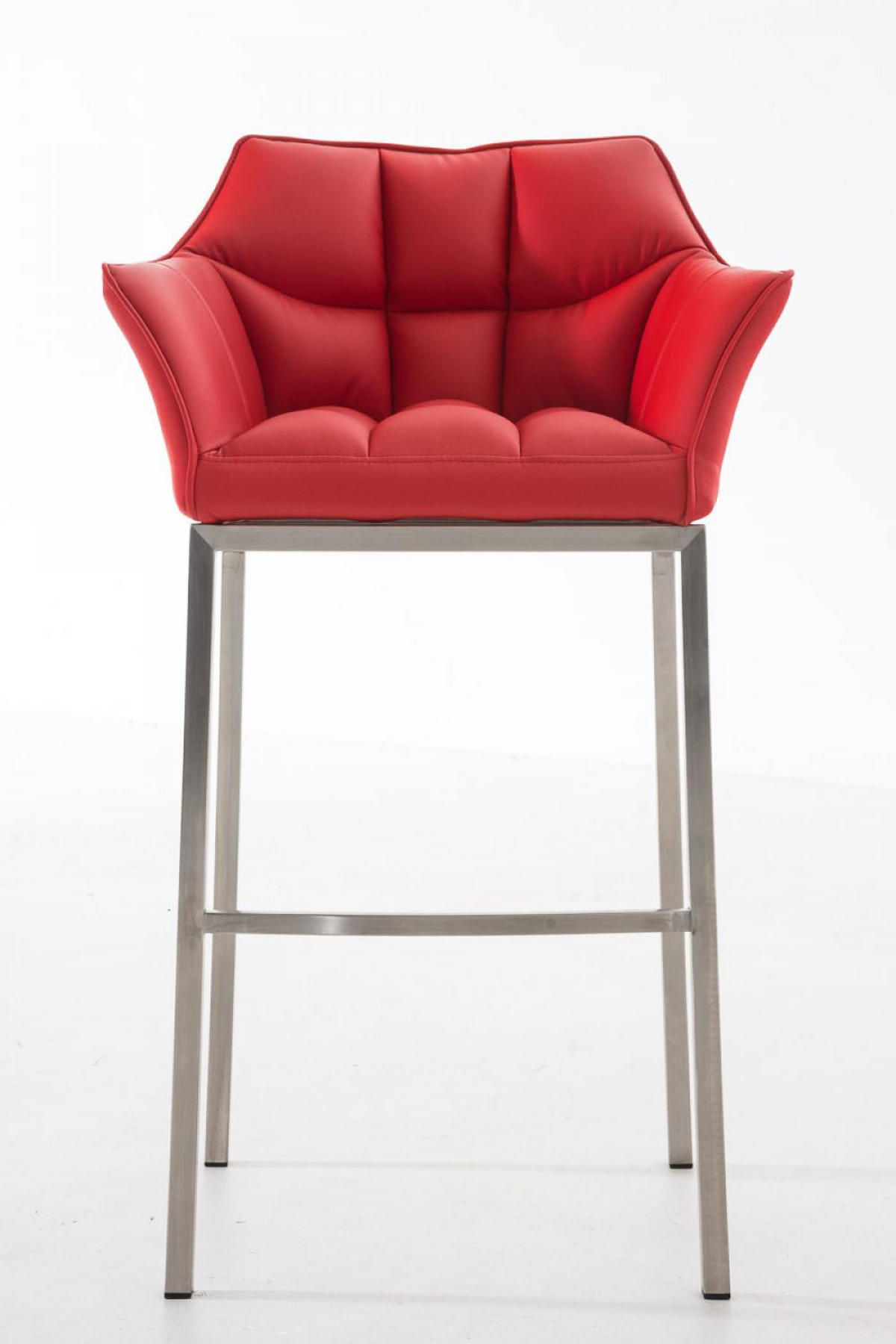 BARHOCKER 2er Set Lederlook rot - Edelstahlfarben/Rot, Textil/Metall (64/110/48cm) - CLP