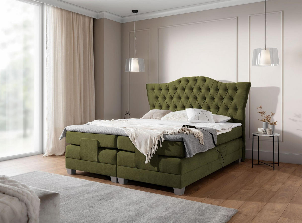 BOXSPRINGBETT Bett Elektrisch Fausto - Grün, Holzwerkstoff/Textil (200/200cm) - Fun Möbel