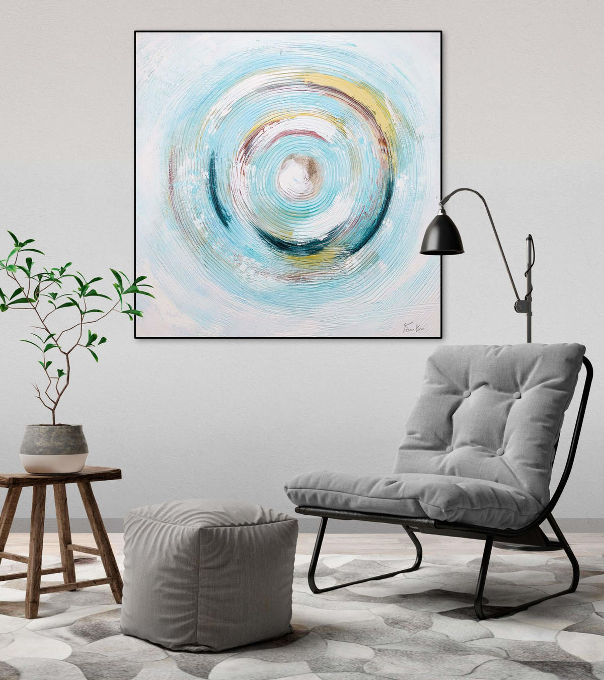 ACRYLBILD HANDGEMALT 80/80 cm - Blau/Weiß, Holz/Textil (80/80cm) - KUNSTLOFT