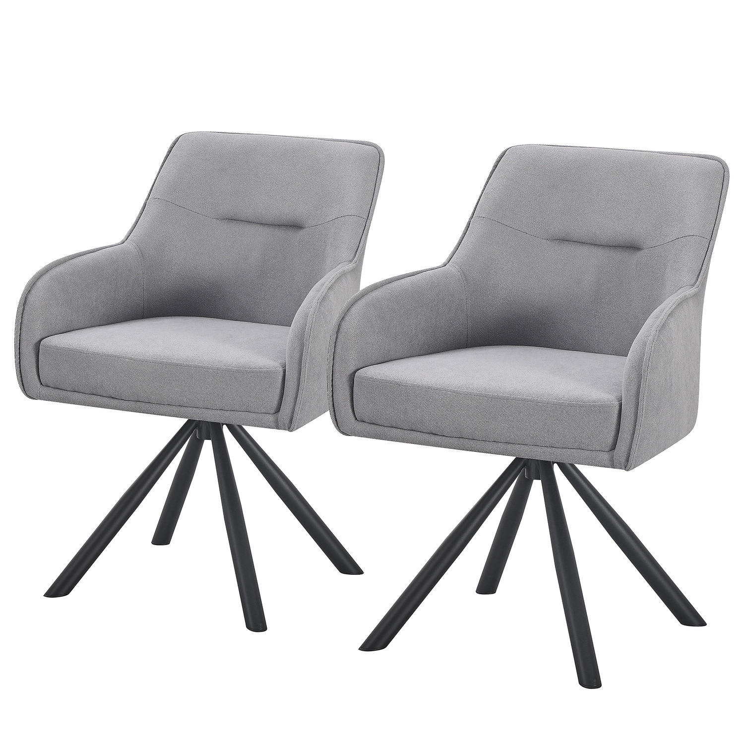 DREHBARER ARMLEHNENSTUHL - 2er-Set - Webstoff / Stahl - Hellgrau/Schwarz, Textil/Metall (62/84/62cm) - home24