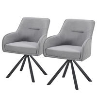 DREHBARER ARMLEHNENSTUHL - 2er-Set - Webstoff / Stahl - Hellgrau/Schwarz, Textil/Metall (62/84/62cm) - home24