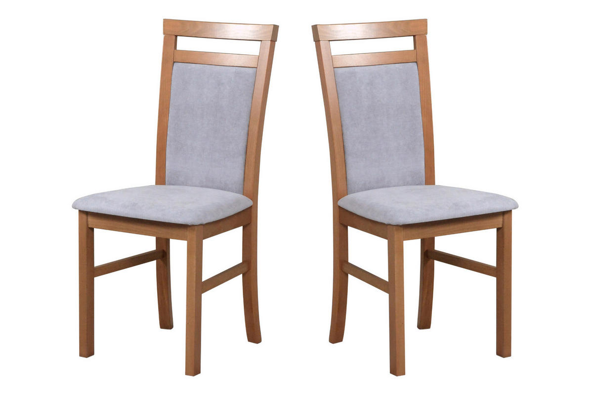 STUHL 2er Set MILANO 5 Hell nussbaum, soro 90 - Hellbraun/Grau, Holz (43/93/40cm) - Leaf Design