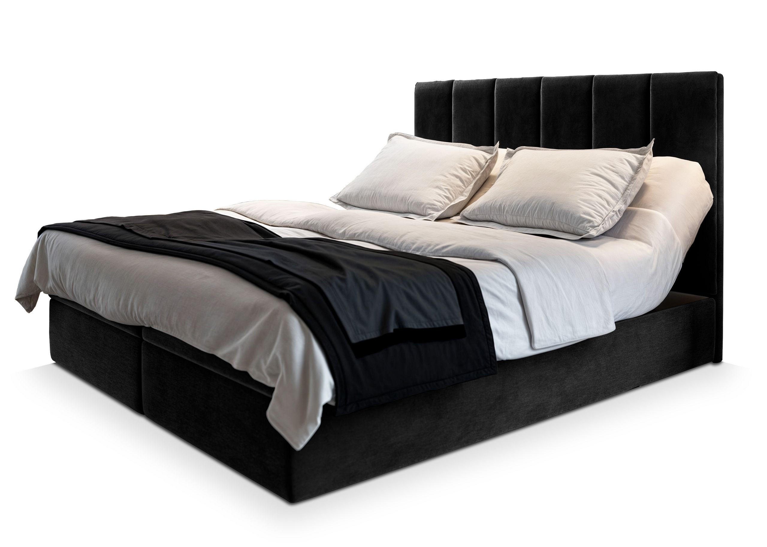 BOXBETT BARINO 140x200 cm mit Matratze und Topper - Schwarz - Schwarz, Holz (140/200cm) - MASSENO