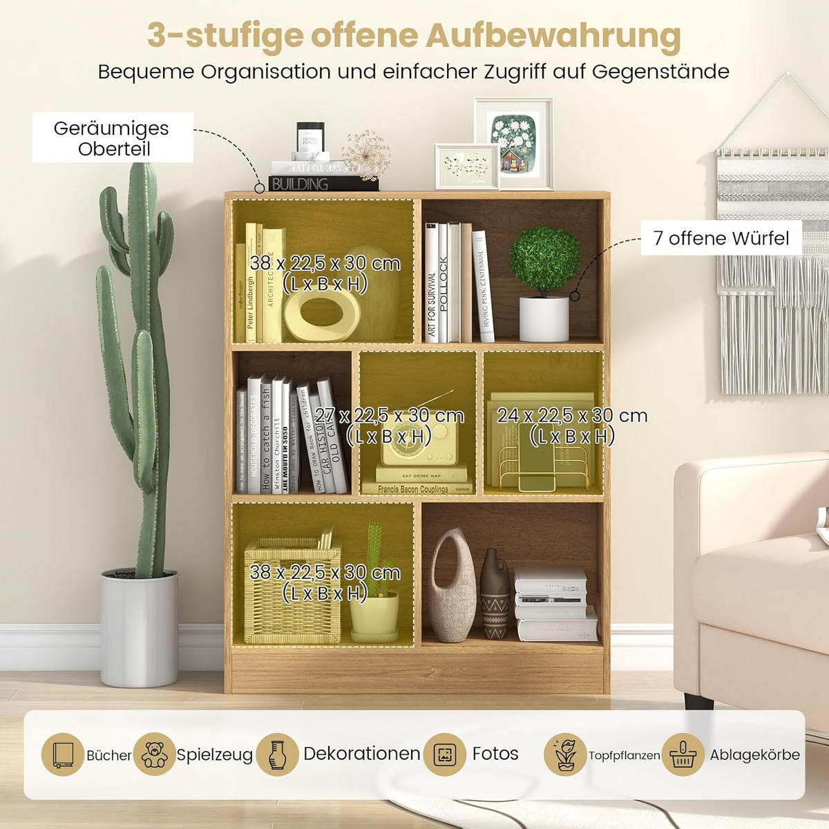 BÜCHERREGAL Braun - Braun, Holz (24/104/80cm) - COSTWAY