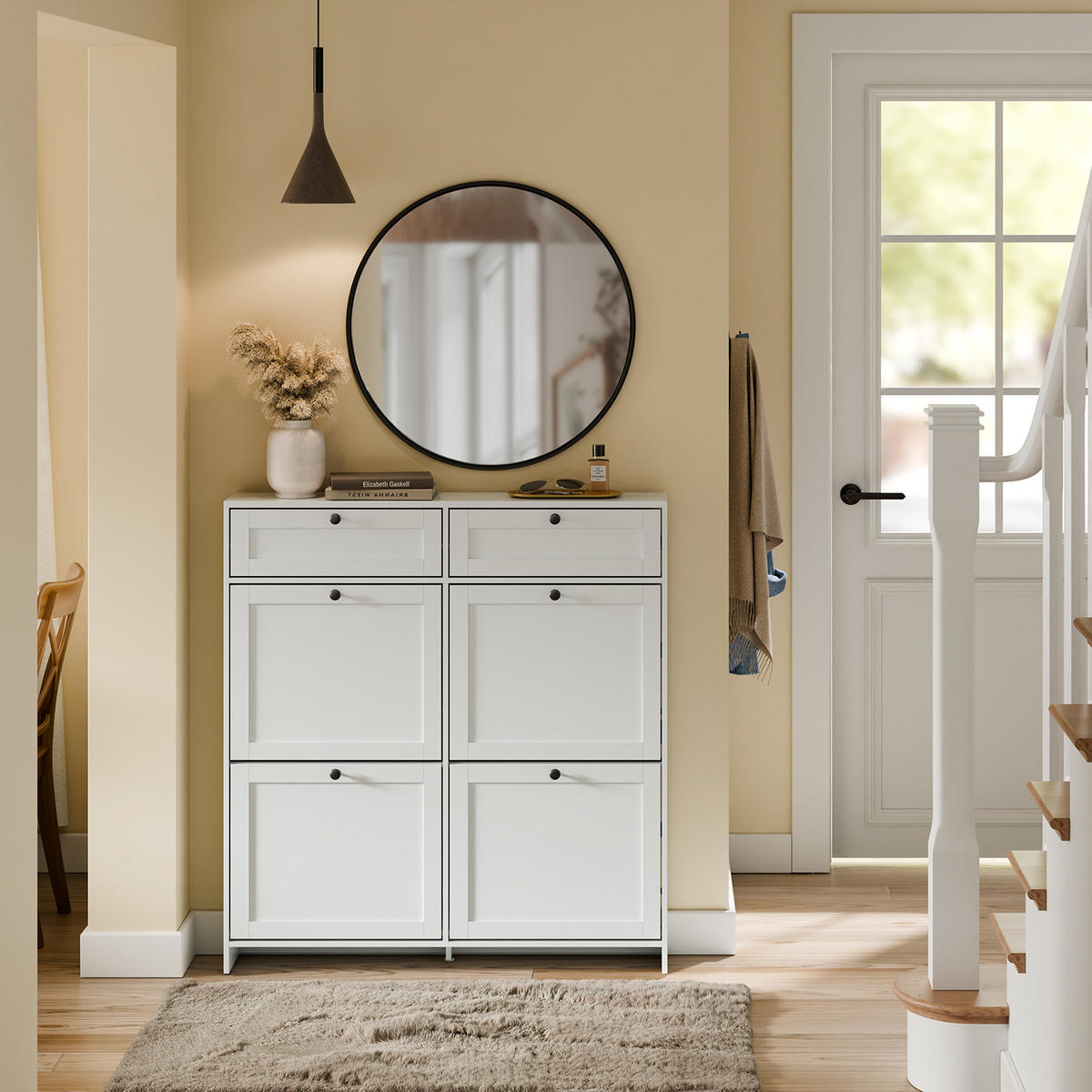 SCHUHKIPPER Schmal mit Schublade, Weiß 100x107x19 cm - Weiß, Holzwerkstoff (100/107/19cm) - SoBuy