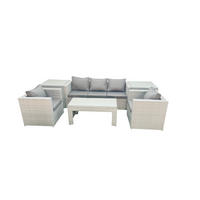 GARTENSET mit 3-SITZER SOFA,COUCHTISCH Polyrattan Hellgrau-Mix 5-Sitzer - Hellgrau/Grau, Glas/Kunststoff - Fimous
