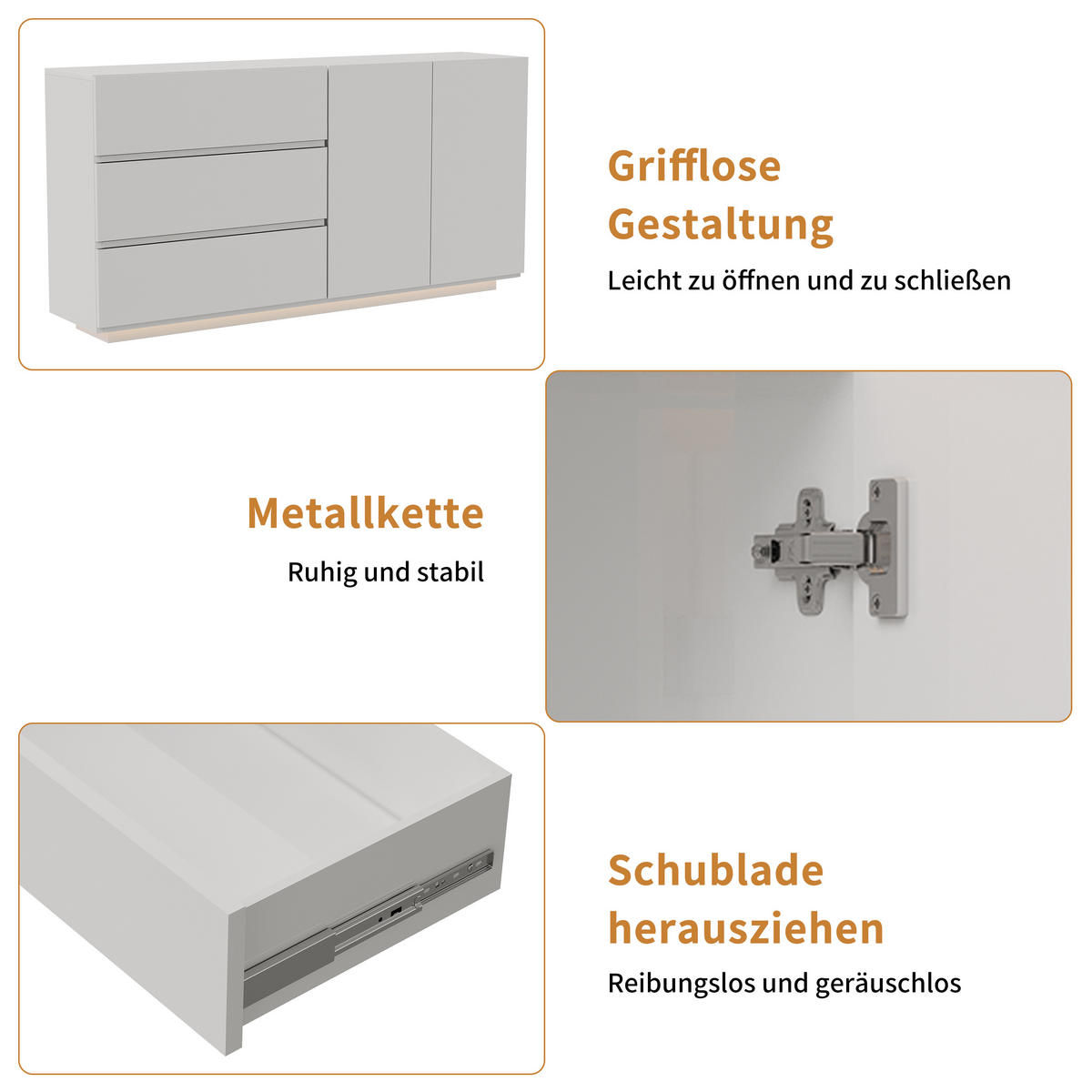 SIDEBOARD WEISS Hochglanz mit LED-Beleuchtung, 3 Schubladen & 2 Türen - Weiß, Holzwerkstoff (35/76/160cm) - SHOPENTRA